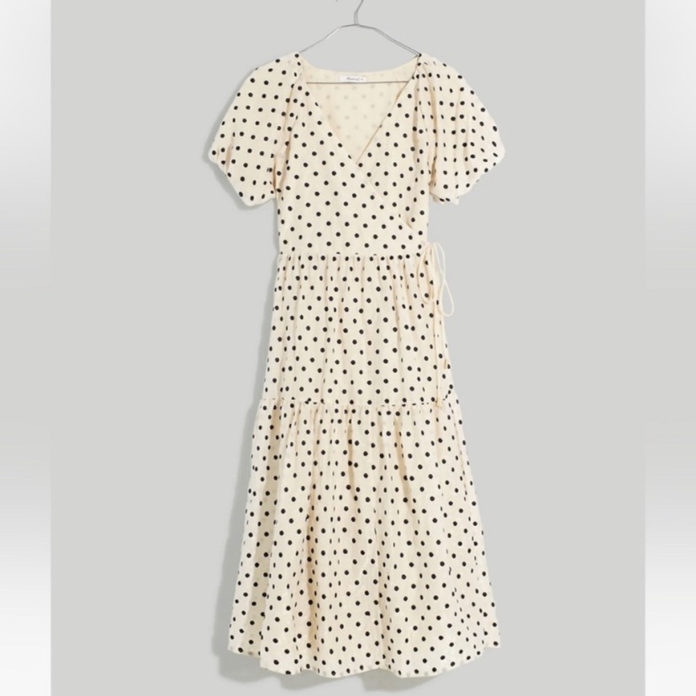 Madewell NWOT tiered polka dot wrap dress - M